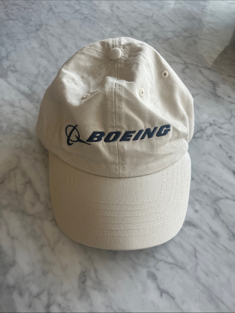 Boeing Logo Baseball Cap in Cream with Navy Embroidery